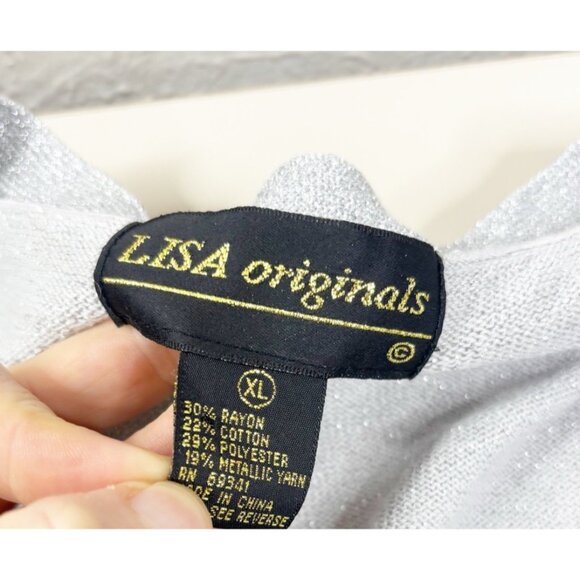 VTG Lisa Originals XL Silver Sparkly Button Up Cardigan Rayon Blend Metallic EUC - Picture 5 of 8